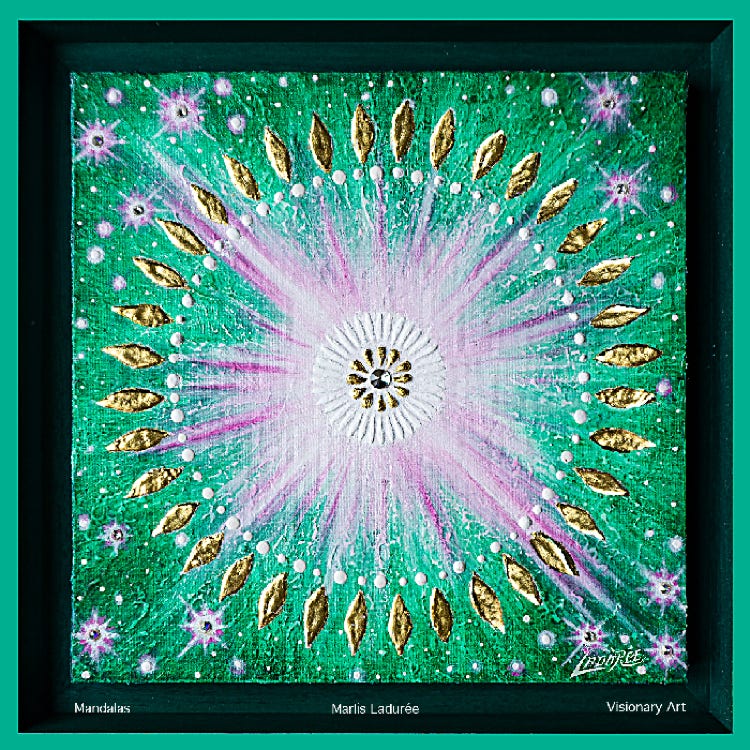 Green Lotus Mandala 100 cm x 100 cm Glaze, oil on canvas crystal