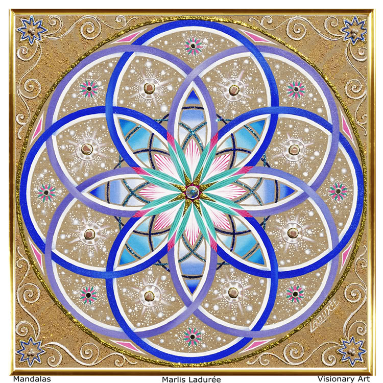 Violet Lotus mandala 37 cm x 37 cm Glaze, oil on canvas crystal