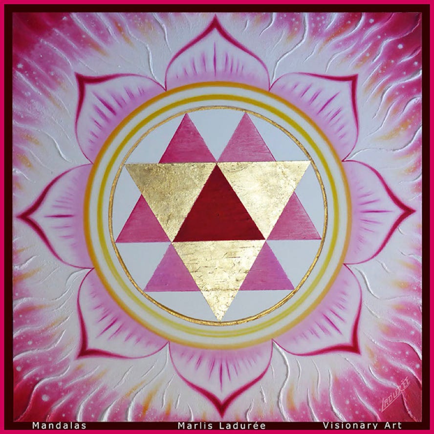 durga yantra, glaize, oil, gold leaves on canvas
