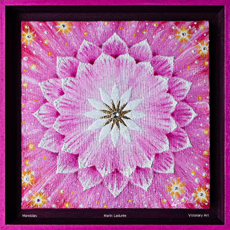 Mandala Rose Lotus 37 cm x 37 cm Oil on canvas crystal